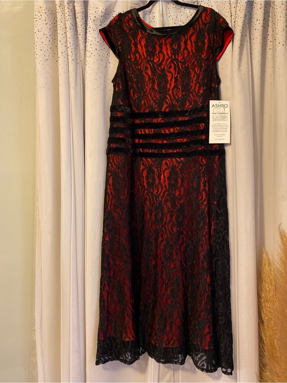 ASHRO NWT 16W BLACK & RED LACE VARINELLA MAXI DRESS